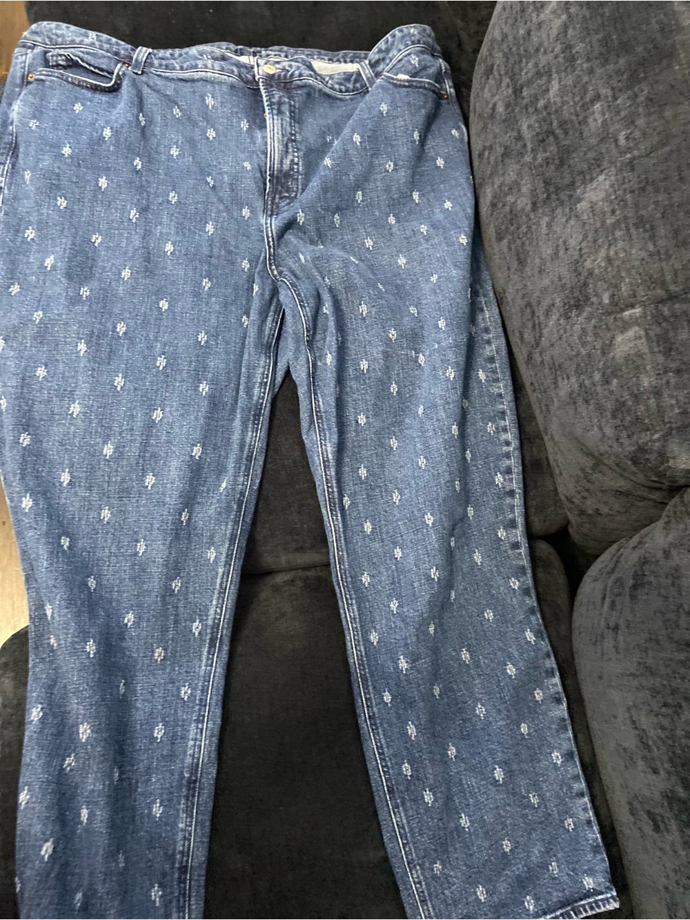 Women’s Blue Patterned Denim Jeans Size 22 distressed marks extra high rise